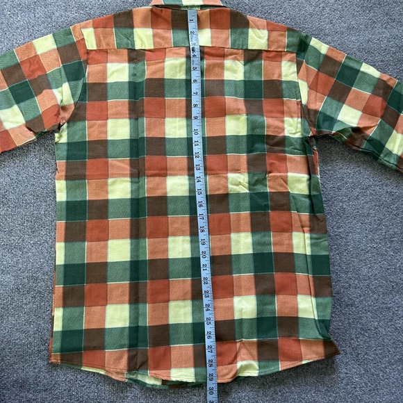 Vintage Bellcraft Shirt Mens Medium Plaid Orange Green Brown Permanent Press 70s - Picture 5 of 8